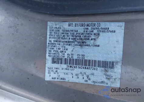 2004 Ford Freestar Se z USA, uszkodzony, nr VIN 2FMZA51624BA07262